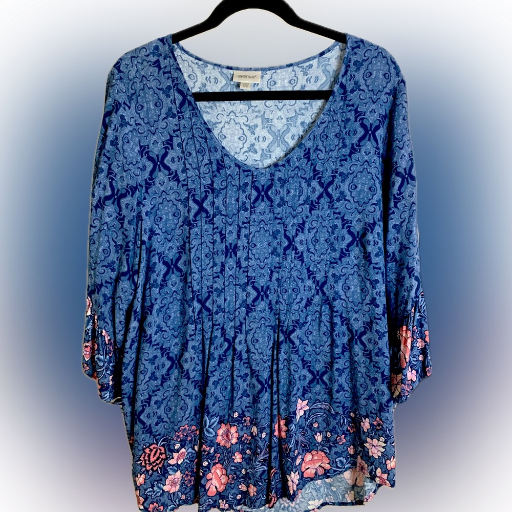Floral blue and pink blouse